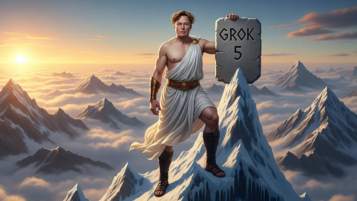 Elon Musk als Gott mit Grok 5